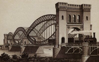 Hamborg: Eisenbahn-Elb-Brucke, Jernbanebroen over Elben (litho) af German School