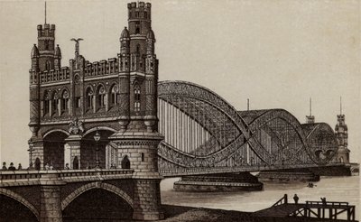 Hamborg: Neue Elbbrücke, Ny bro over Elben (litho) af German School