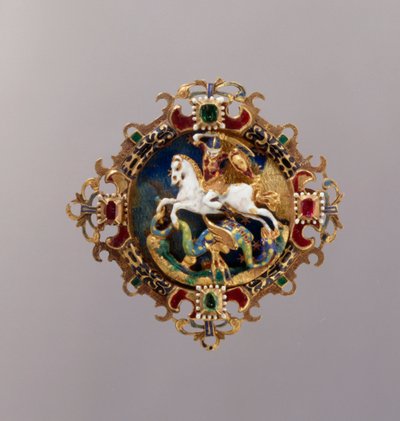 Hat Agrafe med St. George (guld, emalje, rubin og smaragd) af German School
