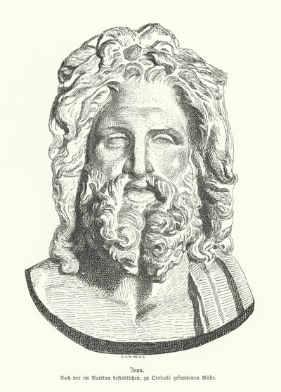 Hoved af Zeus, oldgræsk gud (gravering) af German School