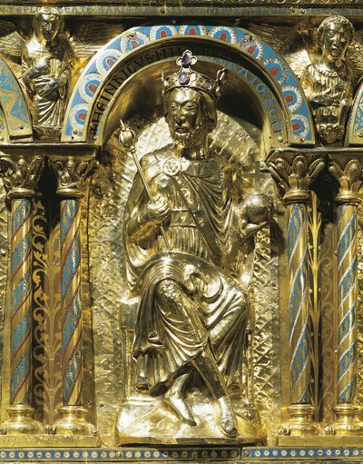 Henrik 4., tysk-romersk kejser (1050-1106), detalje fra kejser Karl den Stores (742-814) helligdom 1215 (guld og emalje) af German School
