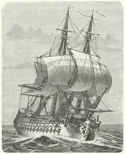 Hercule, fransk 58-kanon fregat (gravering) af German School