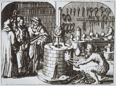 Hermetiske filosoffer og en alkymist, fra Museum Hermeticum af Michael Majer (1625) illustreret i en magisk historie udgivet i slutningen af det 19. århundrede af German School