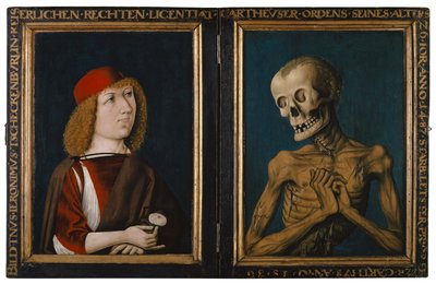 Hieronymus Tscheckenbürlin and the Personification of Death, 1487 (blandet teknik på kalktræ) af German School