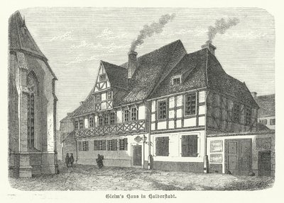 Digteren Johann Wilhelm Ludwig Gleims hus, Halberstadt, Tyskland (gravering) af German School