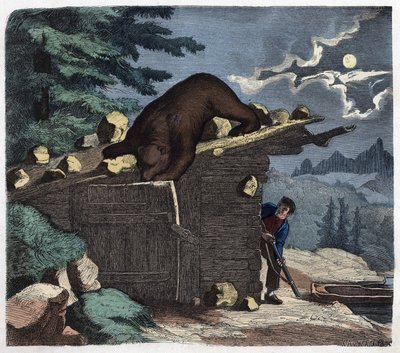 Jæger, der ønsker at dræbe bjørnen fra alpeskoven. I "" Wenn Jemand eine Reise thut, so kann er was erzahlen"" (Når nogen rejser, det er det, han kan fortælle), tysk fortælling af Franz Wiedemann af German School