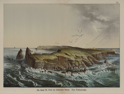 Ile Saint-Paul, vulkansk ø i Det Indiske Ocean (farve litho) af German School