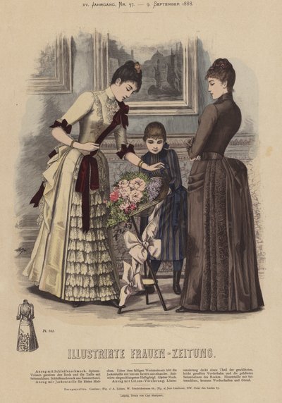 Illustration til Illustrirte Frauen-Zeitung (farve litho) af German School