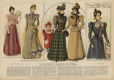 Illustration til Illustrirte Frauen-Zeitung (farve litho) af German School