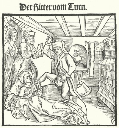 Illustration fra bogen om tårnridderen af Geoffroy IV de la Tour Landry (gravering) af German School