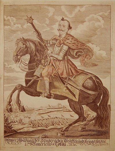 Imre Thokoly (1657-1705), Prins af Transsylvanien (farvet gravering) af German School