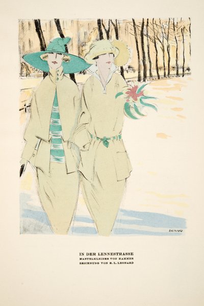 "In Der Lennestrasse", reklame for Coats by Hammer, fra Styl, pub.1922 (pochoir print) af German School