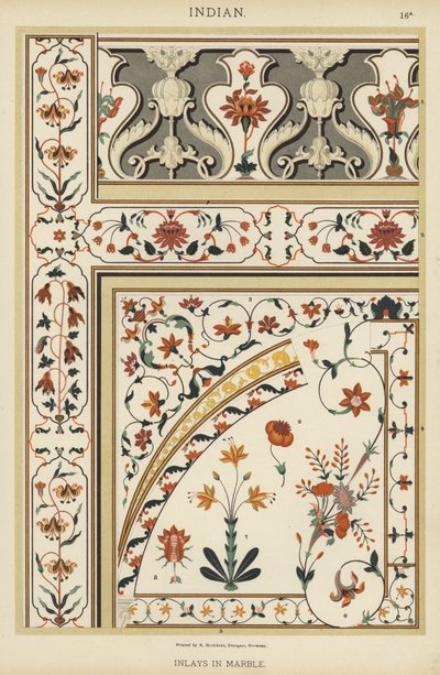 Indisk, indlæg i marmor (farve litho) af German School