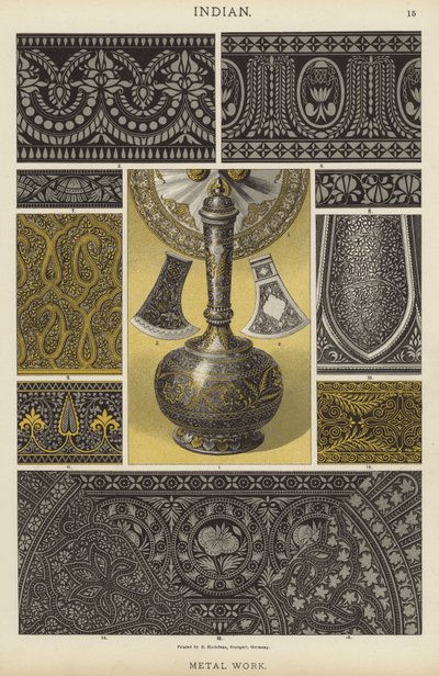 Indisk, metalarbejde (farve litho) af German School