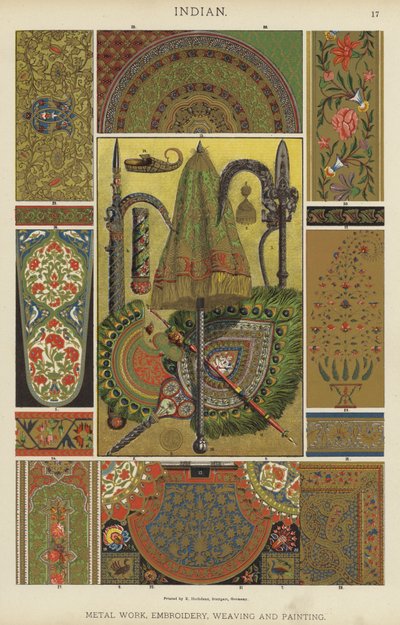 Indisk, metalarbejde, broderi, vævning og maling (farve litho) af German School