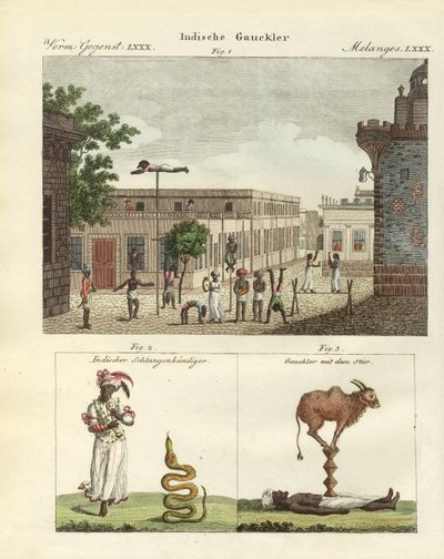 Indiske bateleurs (farvet gravering) af German School