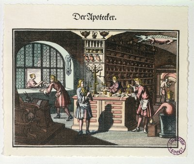 Interiør af en apoteker, ca. 1700 af German School