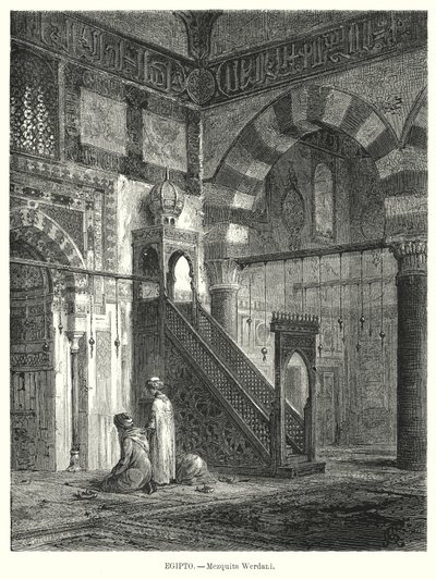 Interiør af moskeen Amir Altinbugha al-Maridani, Kairo, Egypten (litho) af German School