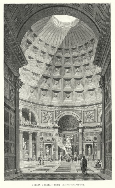 Det indre af Pantheon, Rom (litho) af German School