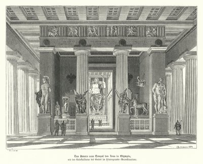 Interiør af Zeus-templet i Olympia, det antikke Grækenland (gravering) af German School