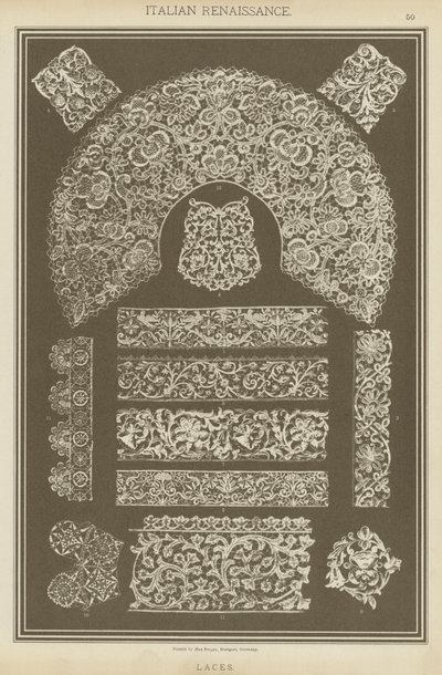Italiensk renæssance, snørebånd (farve litho) af German School