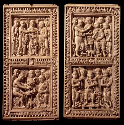 Elfenbensbindinger af Dagulf Psalter: David, Sankt Hieronymus. Det blev bestilt af Karl den Store til skriveren Dagul (eller Dagulfe) for pave Adrien I. Slutningen af det 8. århundrede. Fra Aix la Chapelle. Paris, Louvre-museet af German School