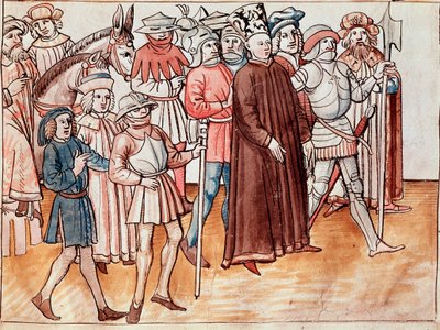 Jan Hus bliver fanget og dømt til bålet (Miniature af German School