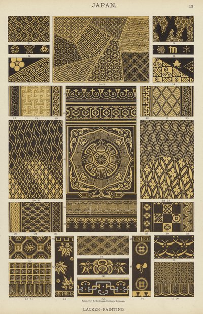 Japan, Lacker-maleri (farve litho) af German School