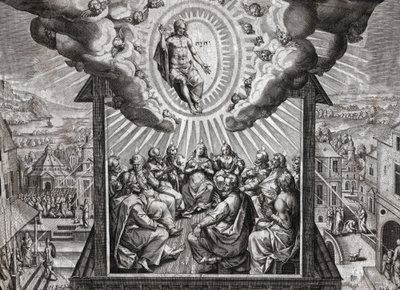 Jesus Kristus og apostlene. (gravering af German School