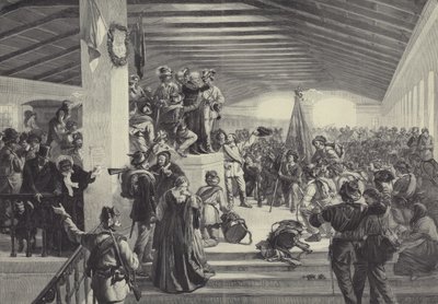Joachim Haspinger velsigner tyrolske studerende, der forbereder sig på at rejse for at forsvare deres hjemland (litho) af German School
