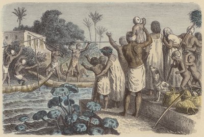 Dyst på både i det gamle Egypten (farvet indgravering) af German School