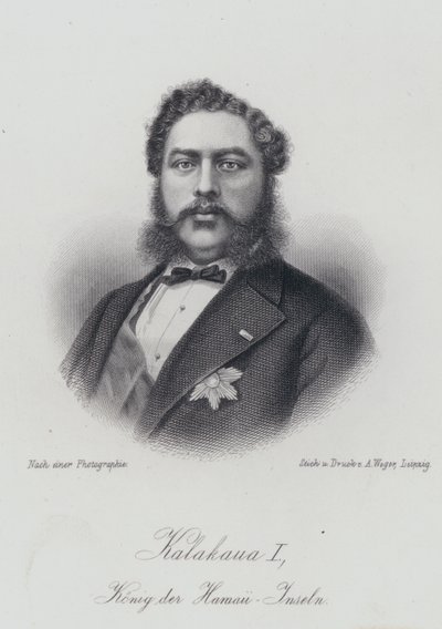 Kalakaua I, konge af Hawaii-øerne (gravering) af German School