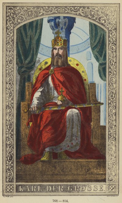 Karl Der Grosse, 768-814 (farvet gravering) af German School