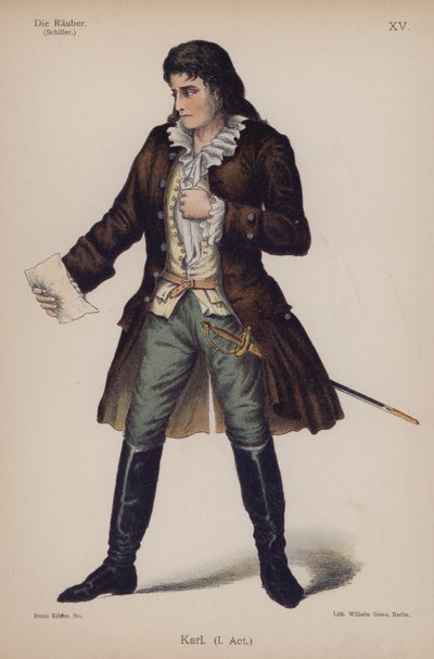 Karl, fra Die Rauber (Røverne) af Friedrich Schiller (farve litho) af German School