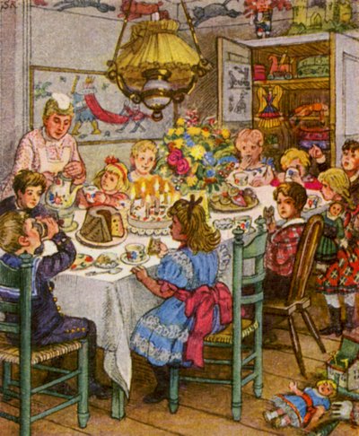 Kindergeburtstag / Børnefødselsdag (farvelitografi) af German School