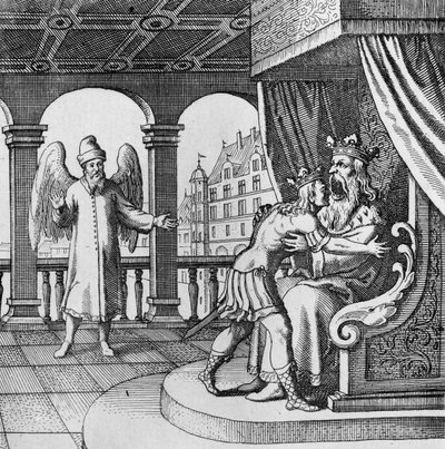 King var overlykkelig over prinsens hjemkomst fra Musaeum Hermeticum af German School