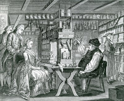 Det rustikke apotek, tryk lavet af Bartolomaus Hubner (1727-1795), 1774 af German School