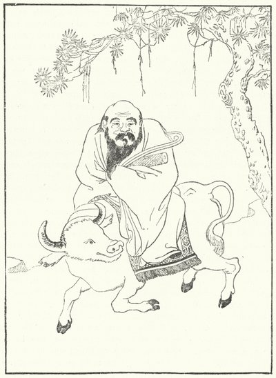 Laozi, gammel kinesisk filosof, på en vandbøffel (gravering) af German School