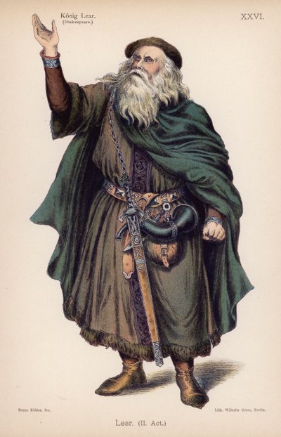 Lear, King of Britain, fra Shakespeares King Lear (farve litho) af German School