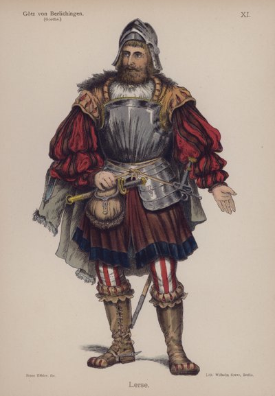 Lerse, fra Gotz von Berlichingen af ​​Goethe (farve litho) af German School