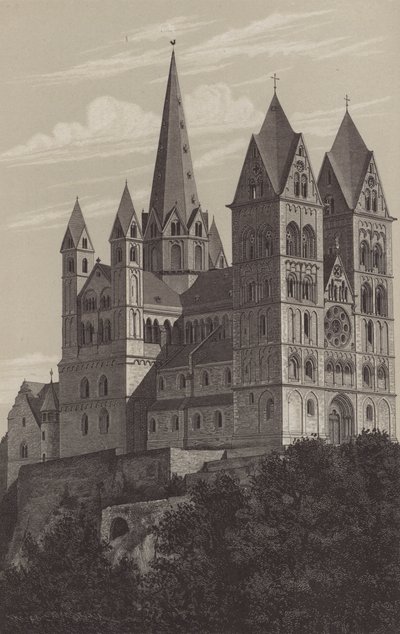Limburg Cathedral, Hessen, Tyskland (litho) af German School