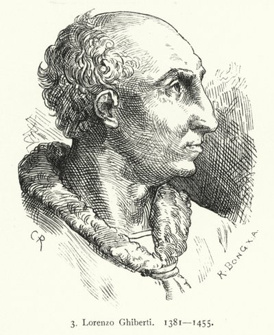 Lorenzo Ghiberti, florentinsk kunstner fra tidlig renæssance, der designede bronzedørene til dåbskapellet i Firenze (gravering) af German School