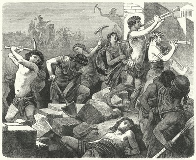 Lysander beordrer Athens mure, der skal rives ned (gravering) af German School