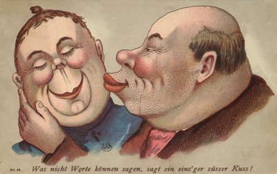 Mand kysser sin kone (farve litho) af German School