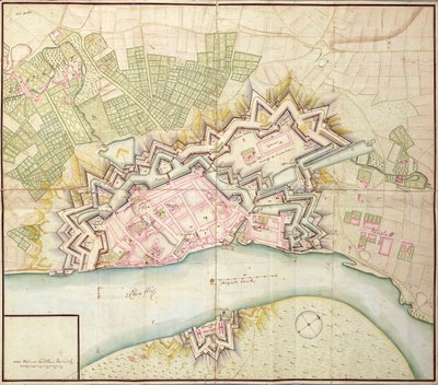 Kort over Düsseldorf, 1736 af German School