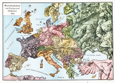 Kort over Europa i 1914, pub.1915 (farvelitografi) af German School