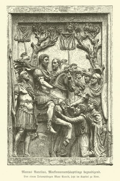 Marcus Aurelius benåder Marcomanniske høvdinge (gravering) af German School