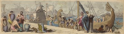 Maritim handel i det antikke Grækenland (farvet gravering) af German School