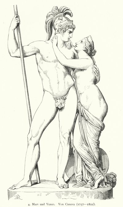 Mars og Venus, marmorskulptur af den italienske neoklassiske billedhugger Antonio Canova (gravering) af German School