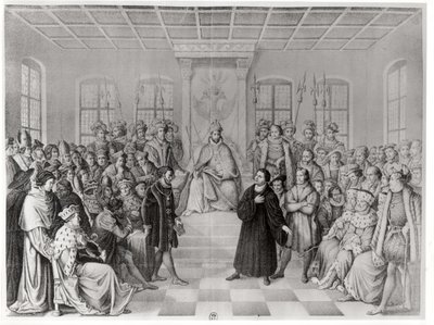 Martin Luther foran Charles V (1500-58) ved rigsdagen i Worms, 16. april 1521, fra 